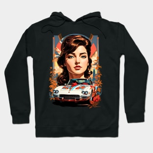 Sport Car Woman Poster retro vintage floral design Hoodie